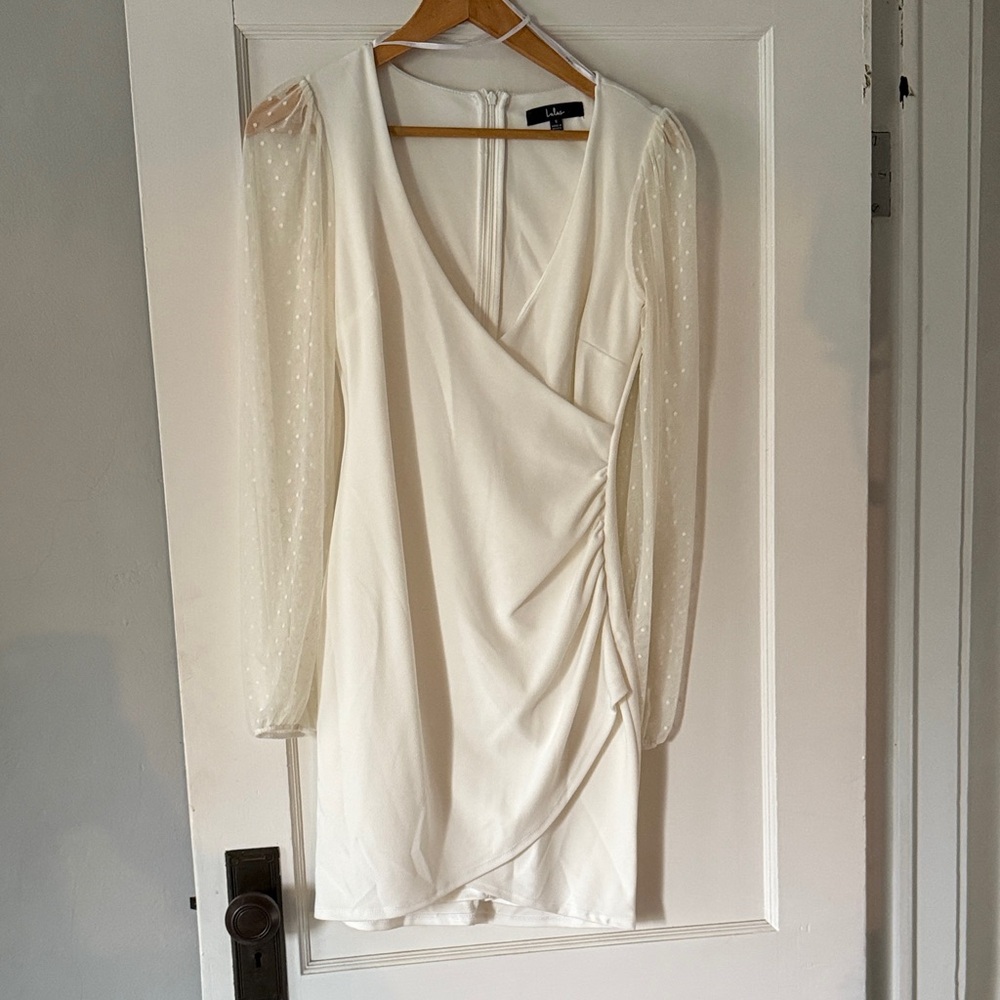 Lulu's Cream Long Sleeve Wrap Dress